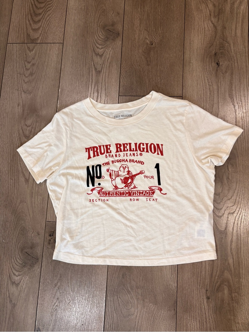 True Religion White Crop Tee with Red Graphic